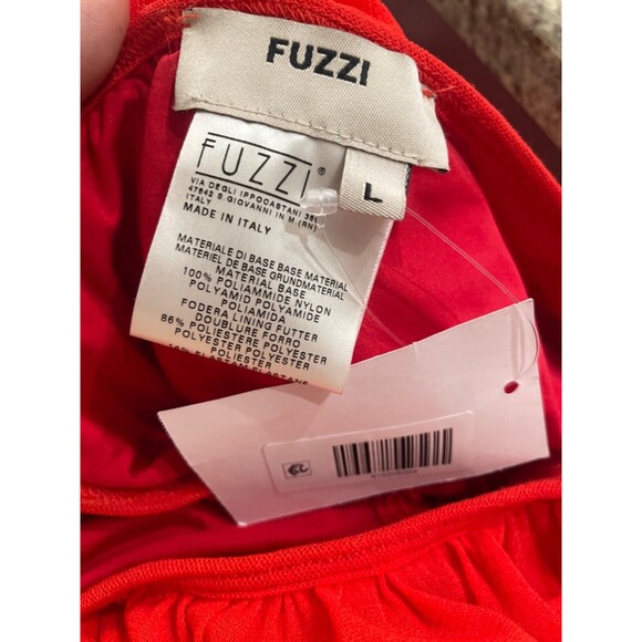 Fuzzi Off the Shoulder Red Tiered Midi Dress Size L NWT made in Italy Stretch - Picture 7 of 8